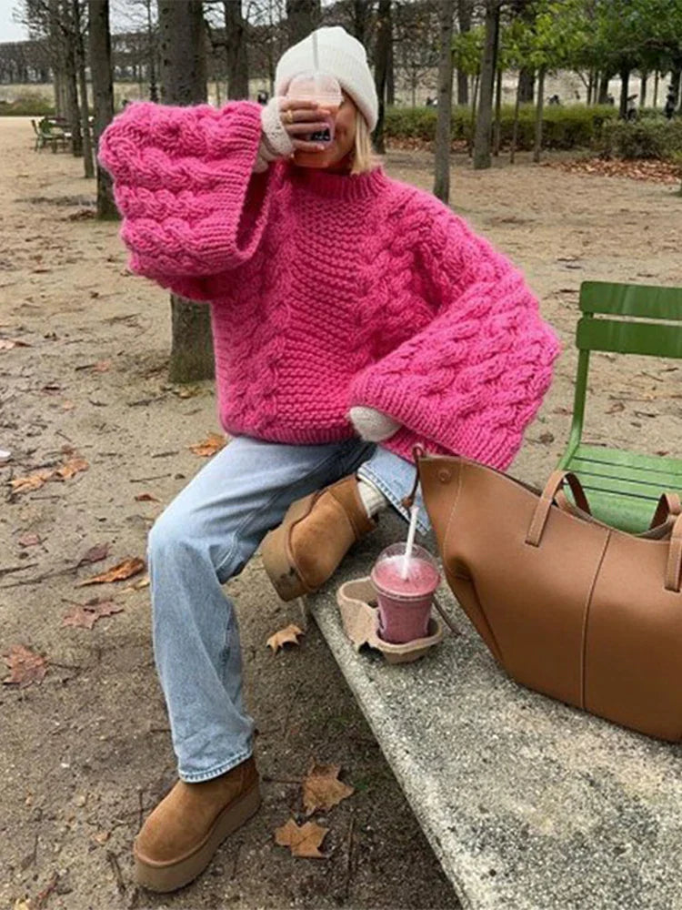 Women's loose trumpet sleeve knitted sweater