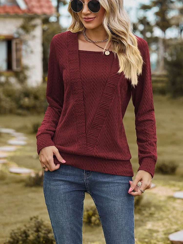 Elegant Square Neck Long Sleeve T-Shirt
