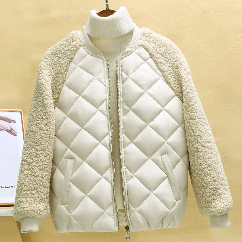 Women's short loose fit lightweight faux lamb wool winter jacket