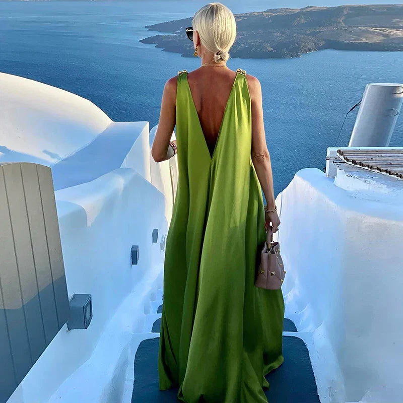 Elegant V-Neck Backless Boho Maxi Dress
