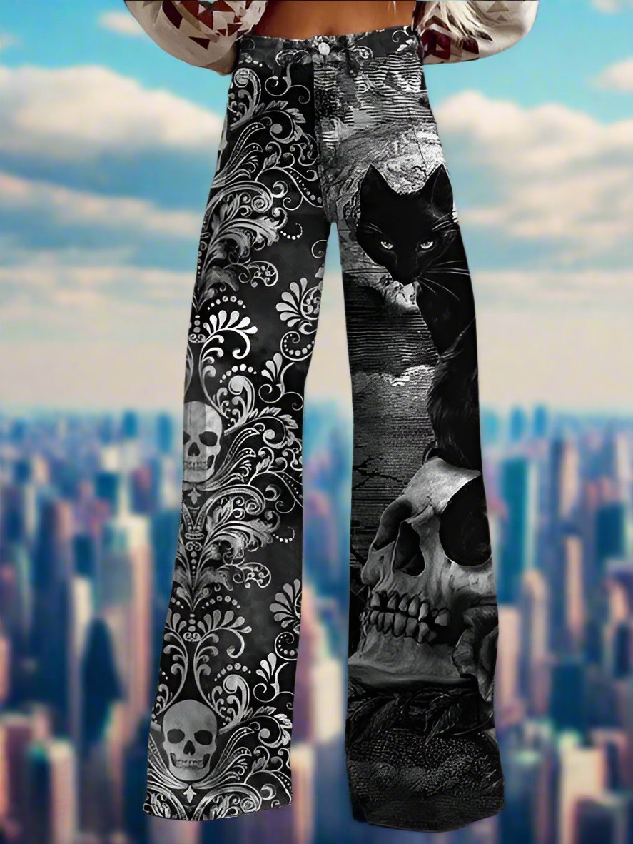 Women's gothic noir wide-leg pants