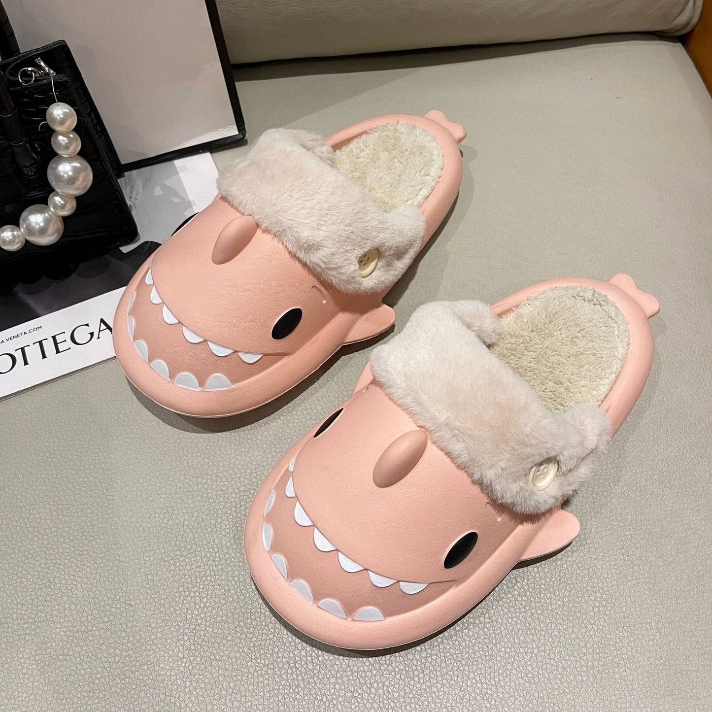 Women's shark head waterproof indoor non-slip plush slippers