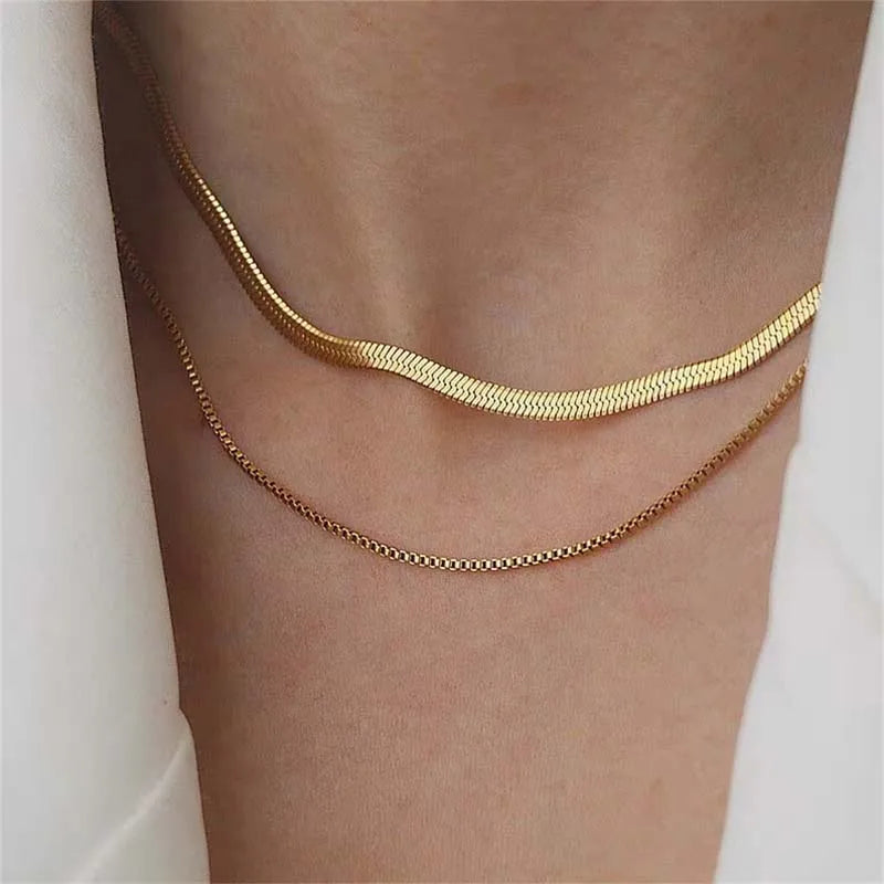 Women's vintage flat snake bone chain necklace & bracelet set