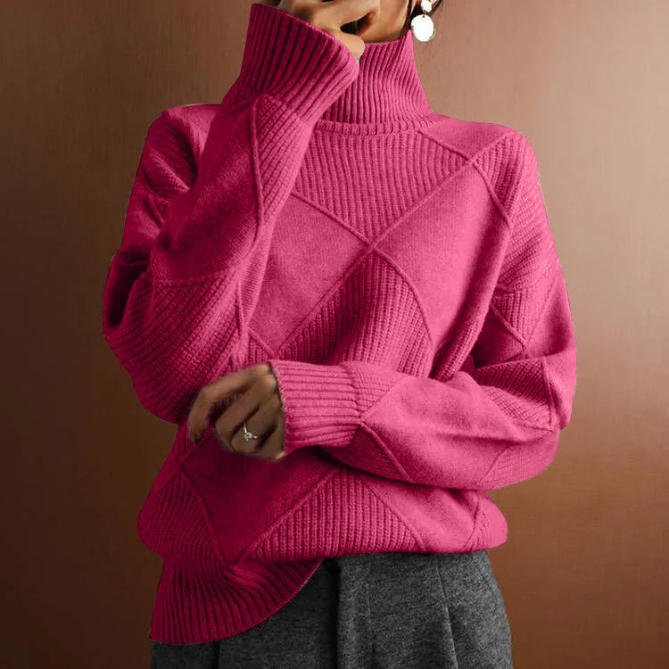 Warm Solid color wool pullover knitted turtleneck sweater - for women