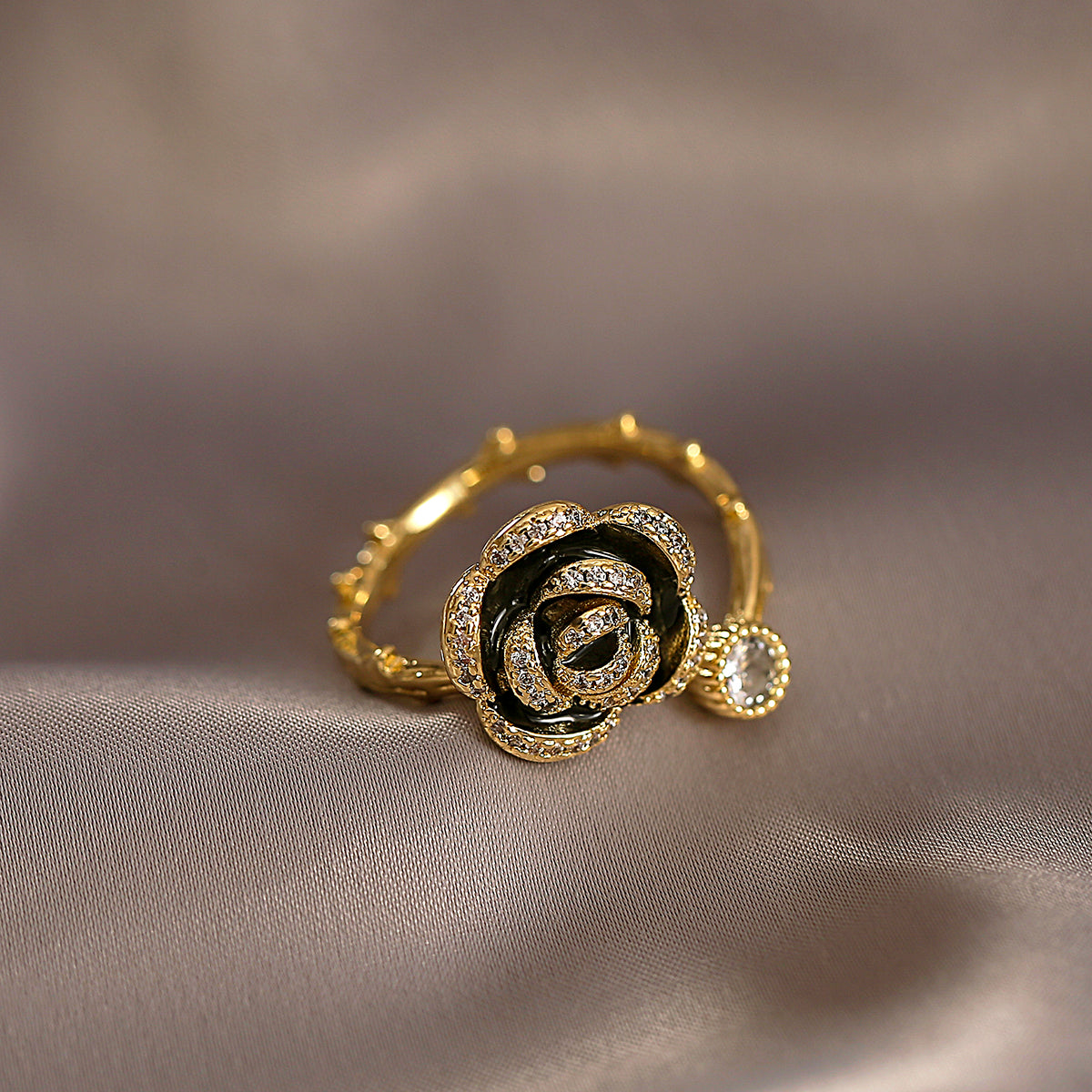 Elegant Crystal Embellished Floral Ring