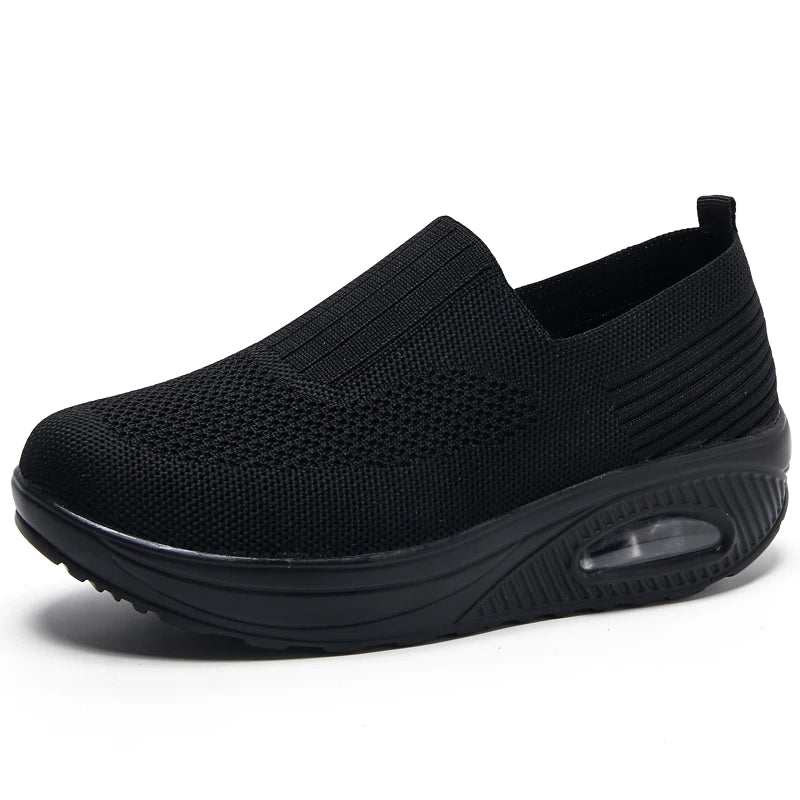 Women's Slip-On Walking Sneakers - Breathable Mesh - Air Cushion Support - Lightweight