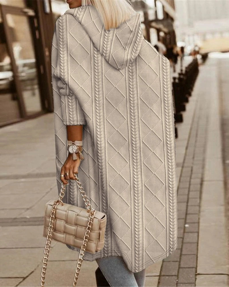 Women's cable knit hooded longline coat winter cardigan