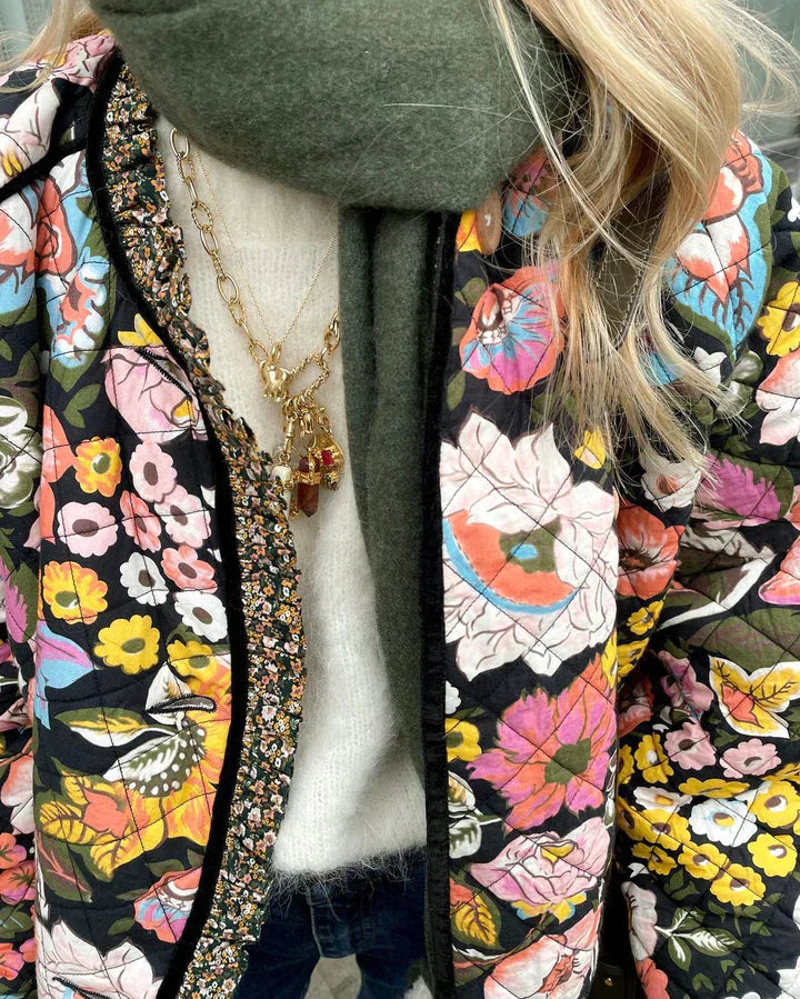 Women's printed loose coat with trumpet sleeves