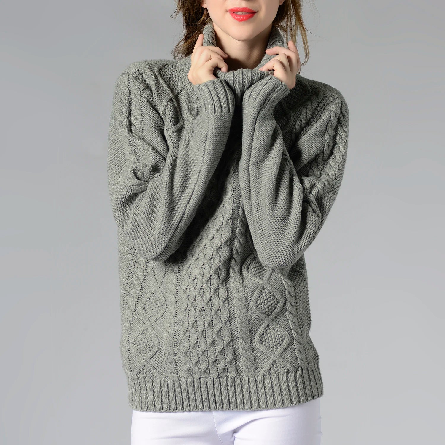 High Collar Twisted Knit Sweater