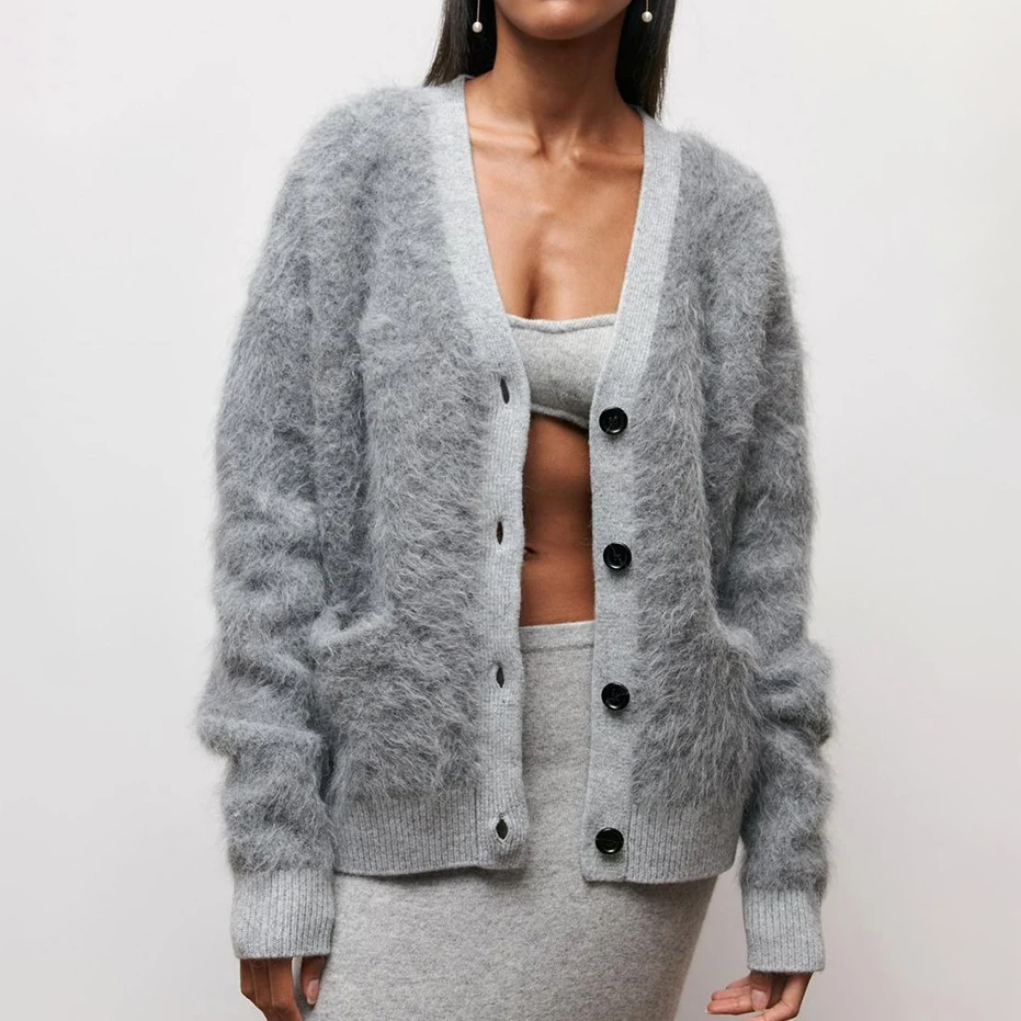 Women's thick fur long hair cardigan jacket