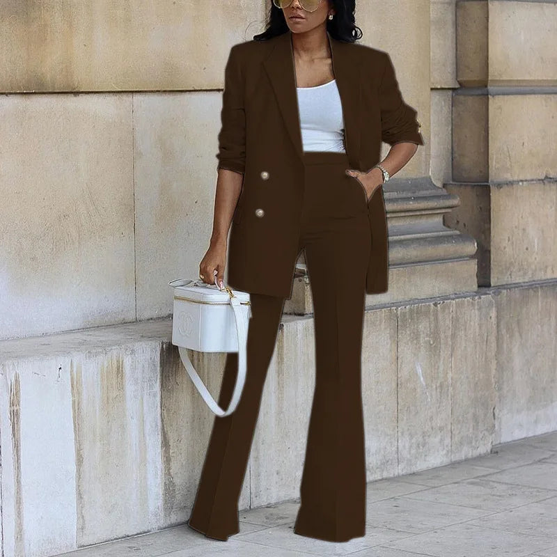Casual Wide Leg Blazer Office Suit Set