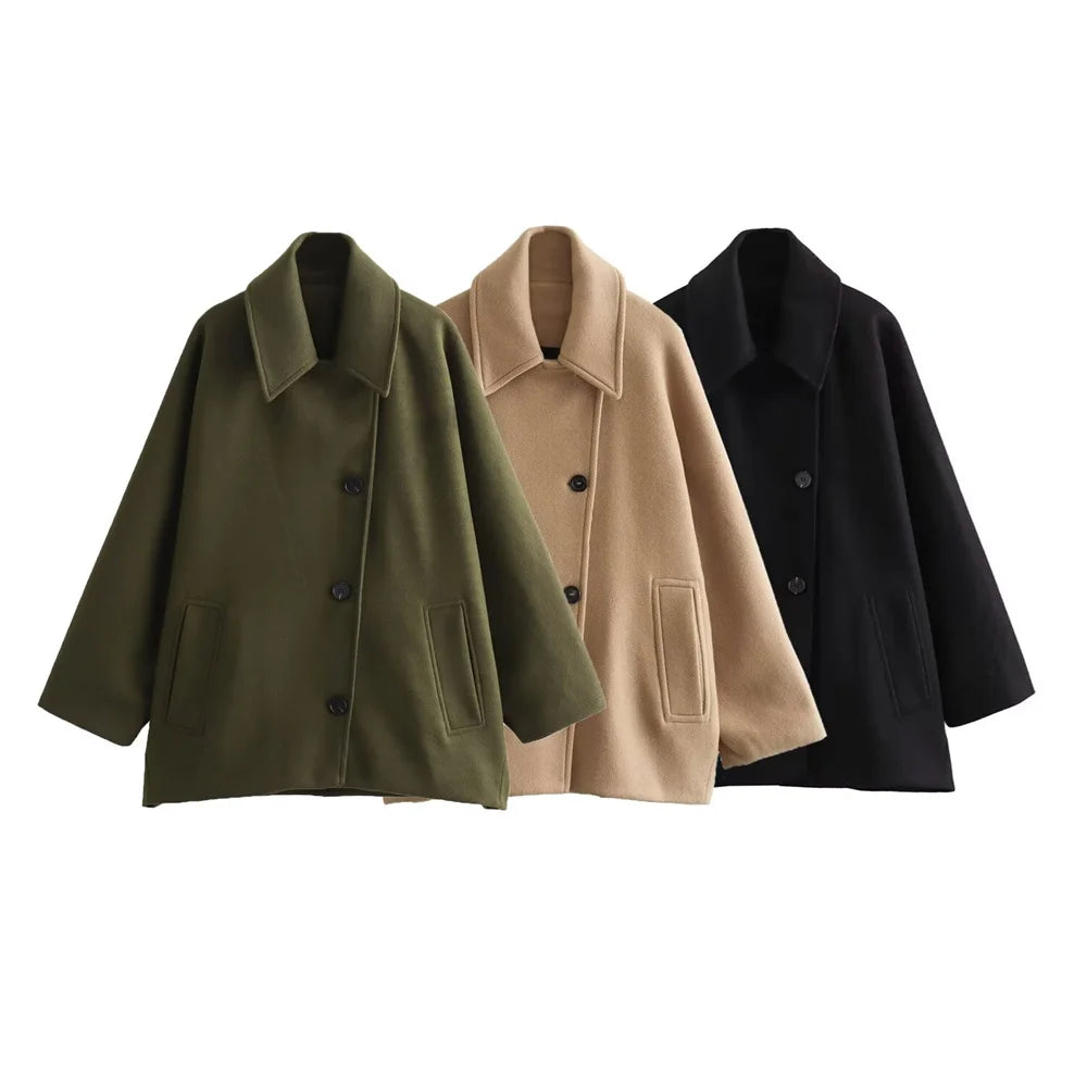 Women’s Overcoat - Wool Blend - Notched Lapel - Button Front - Classic Fit