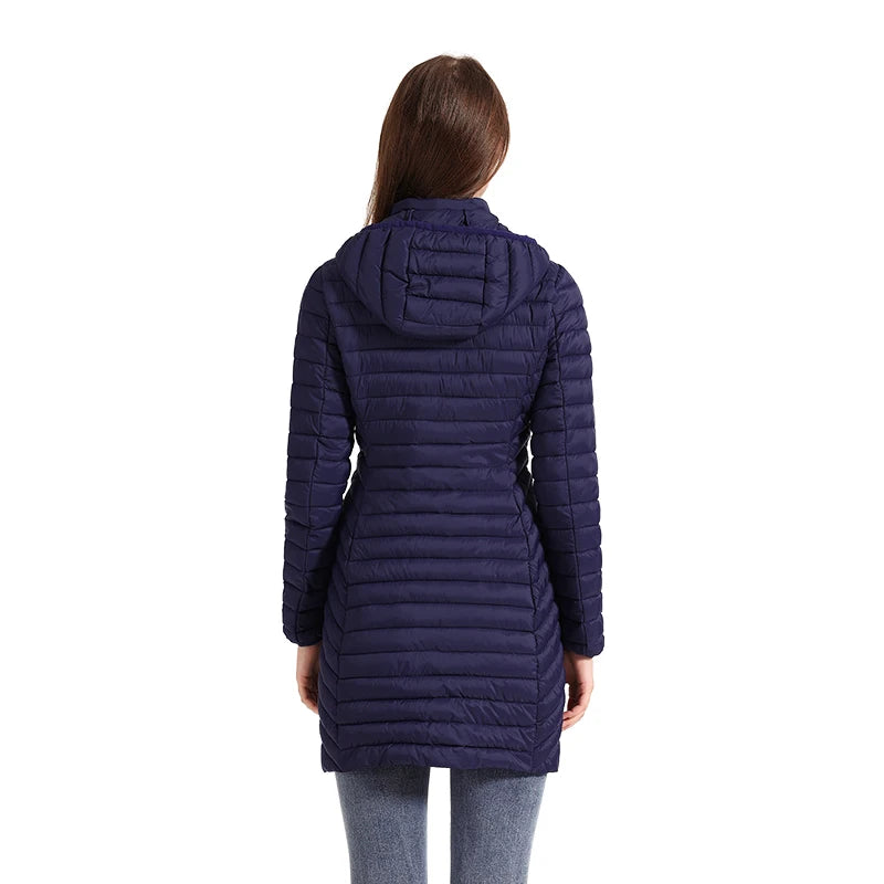 Women's slim fit detachable hood zipper cotton winter jacket