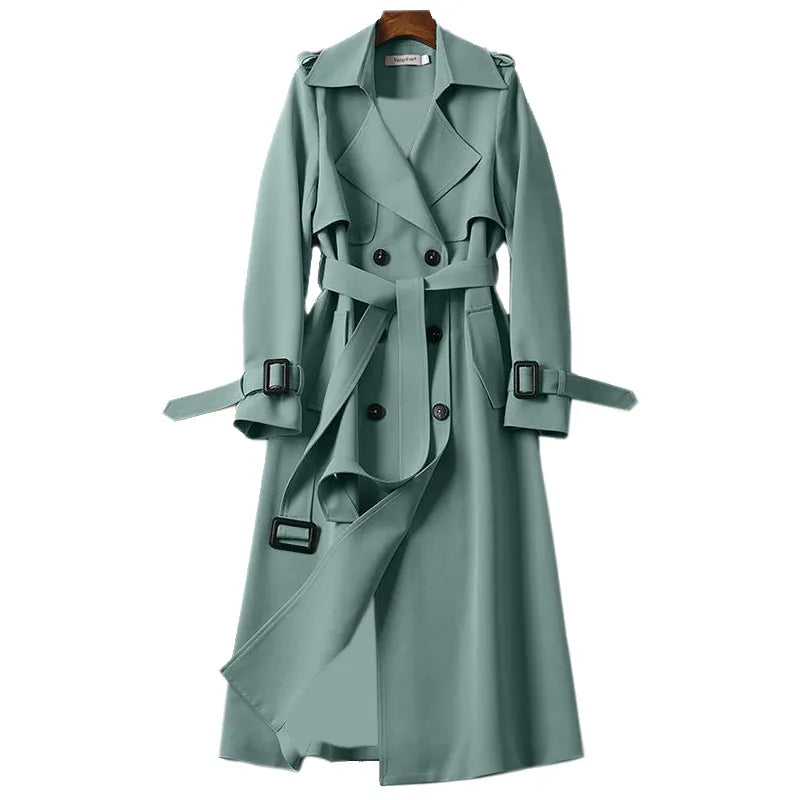 Women's double-breasted long trench spring coat