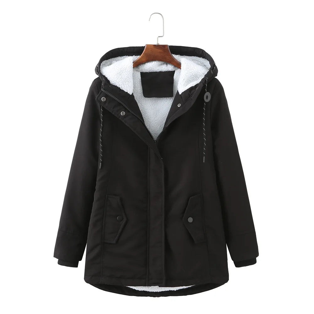 Women's winter parka with plush velvet and lining
