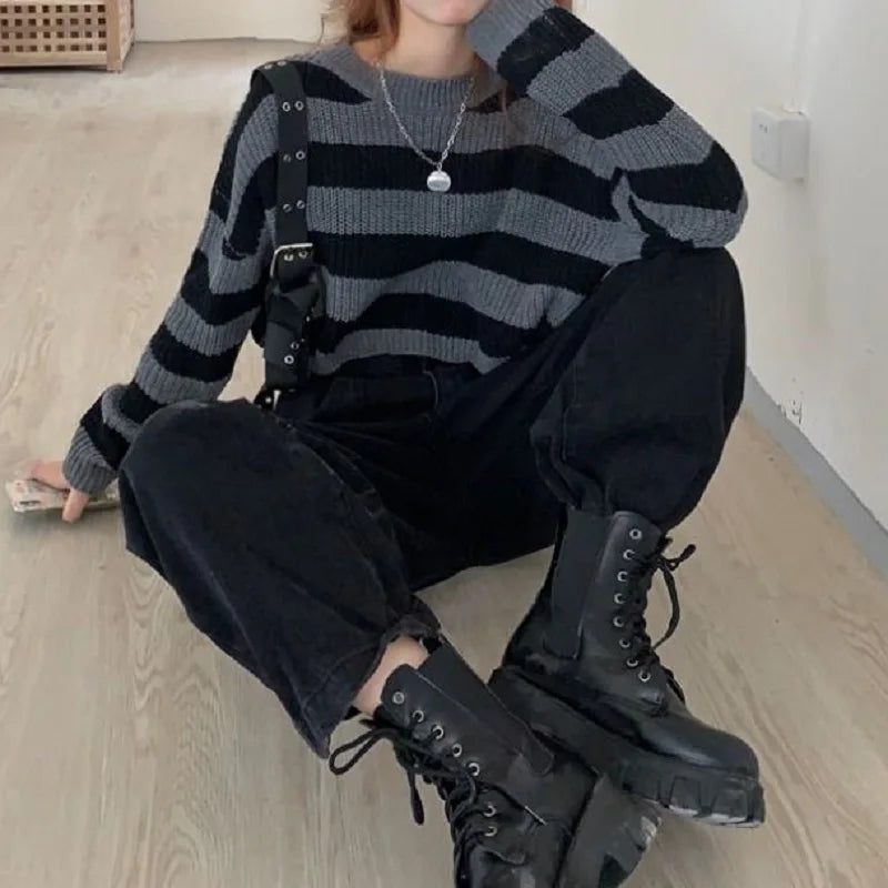 Striped Long Sleeve Crop Top