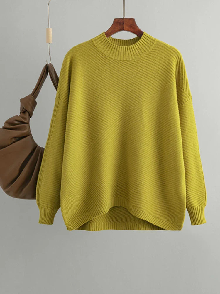Women's retro loose long sleeved half turtleneck knit sweater