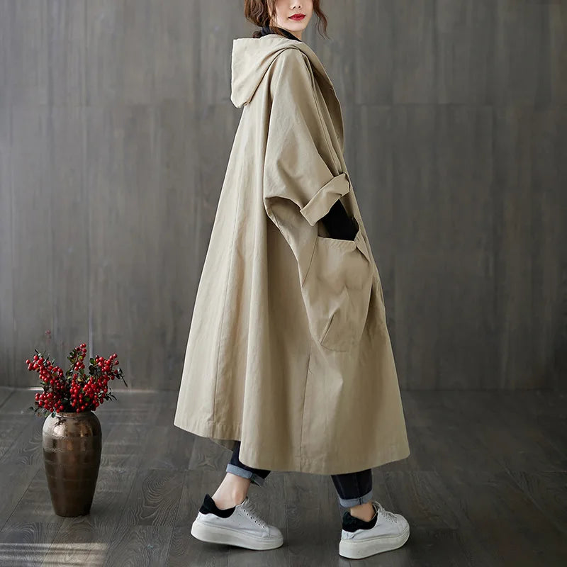 Women's oversized hooded windbreaker spring/autumn coat