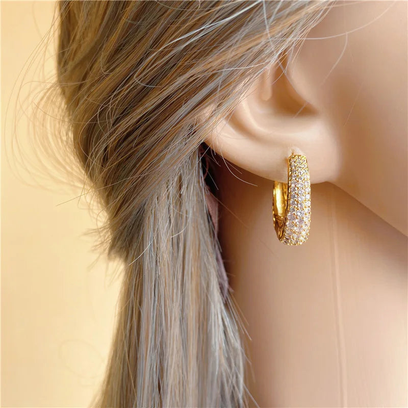 Hollow Paved CZ Gold Hoop Earrings