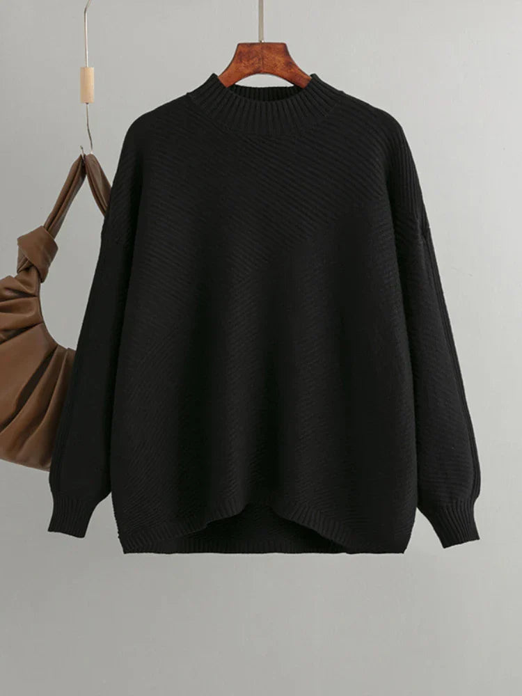Women's retro loose long sleeved half turtleneck knit sweater