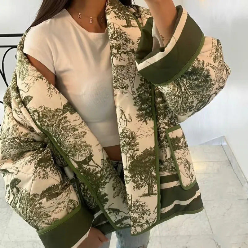 Women's porcelain pattern loose coat