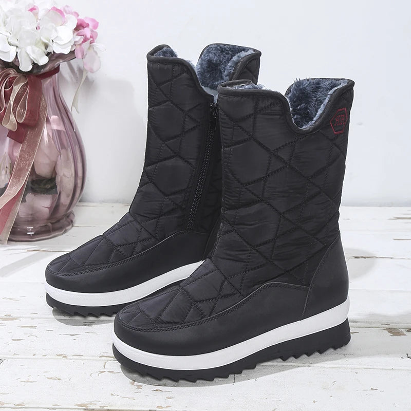 Women's waterproof winter mid-calf snow boots