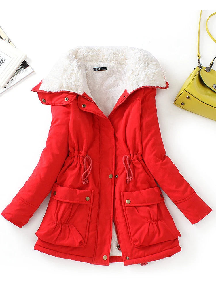 Women’s Winter Coat - Faux Fur Lined - Adjustable Fit - Snap Zip Closure - Flap Pockets