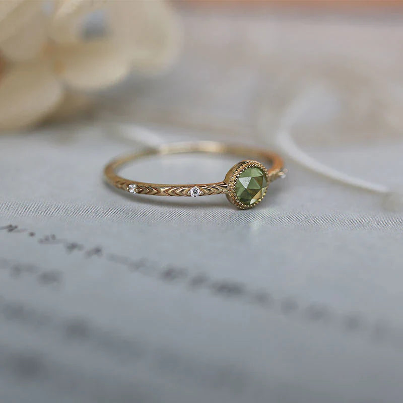 Women's Adjustable Ring - Vintage Milgrain Design - Engraved Band - Gemstone Accent