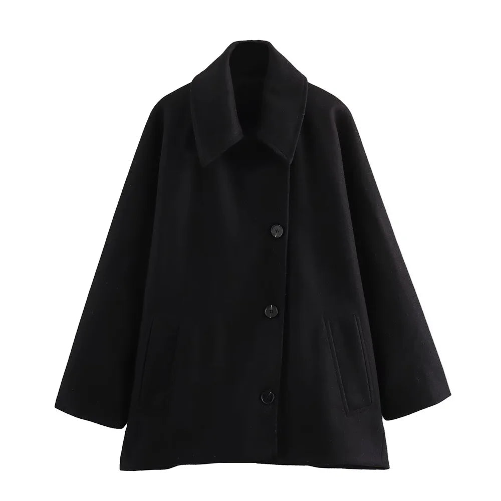 Women’s Overcoat - Wool Blend - Notched Lapel - Button Front - Classic Fit