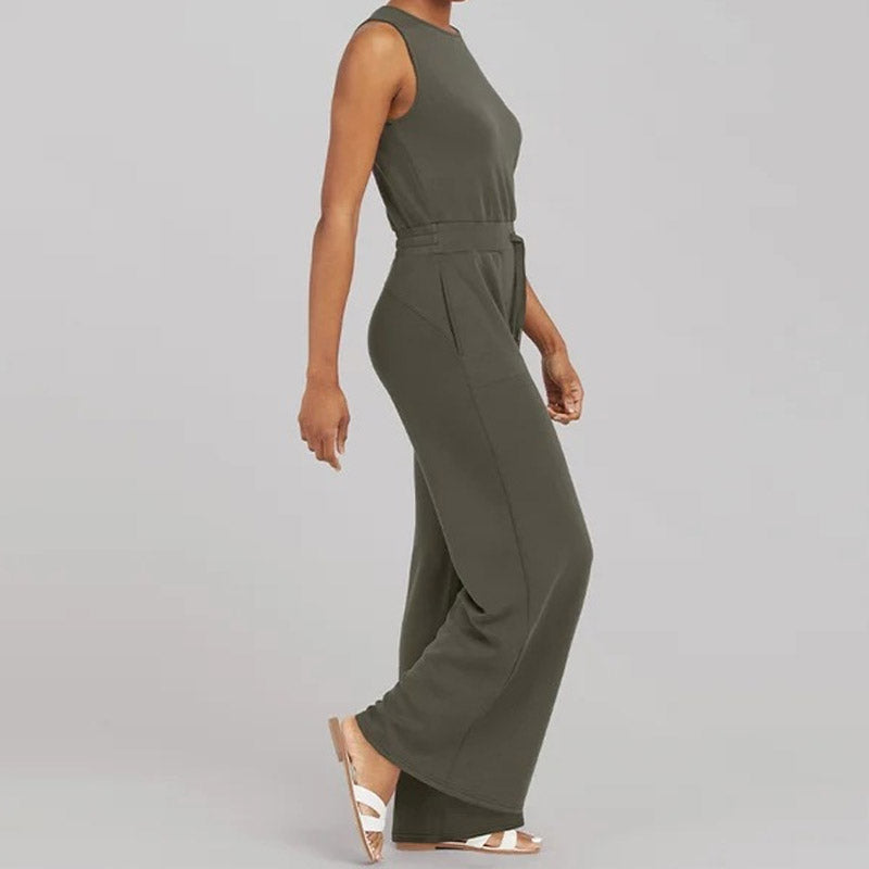 Women's Sleeveless Jumpsuit - Wide Leg - Elegant Fitted Bodice - Keyhole Back