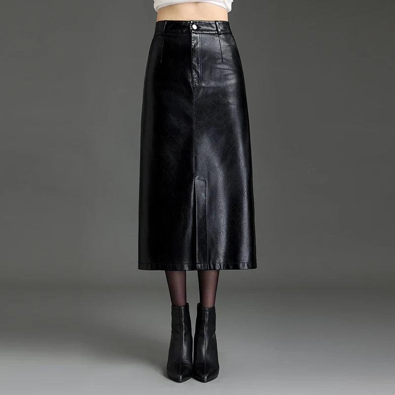 Isla A-Line Midi Skirt | High-Waisted Front Slit Skirt