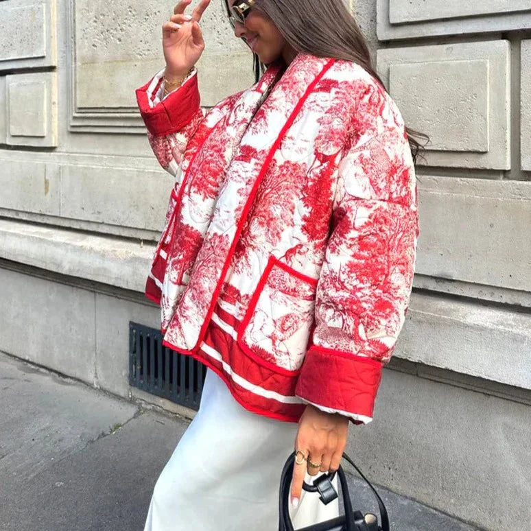 Women's porcelain pattern loose coat