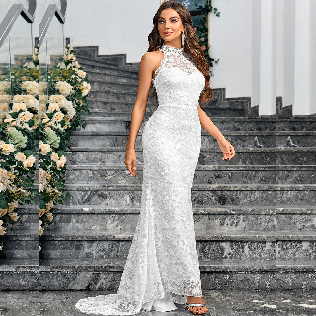 Women's elegant fishtail sleeveless slim fit evening dress