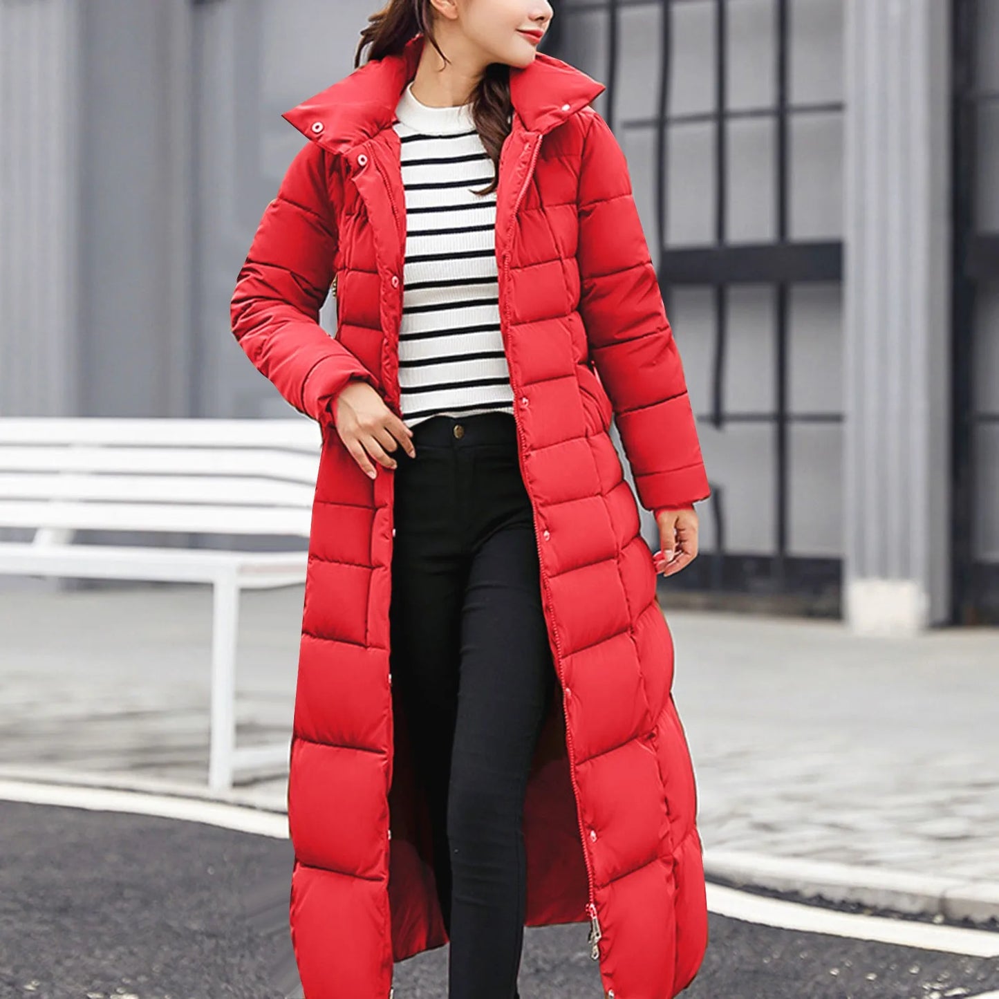 Women's long winter zip-up parka