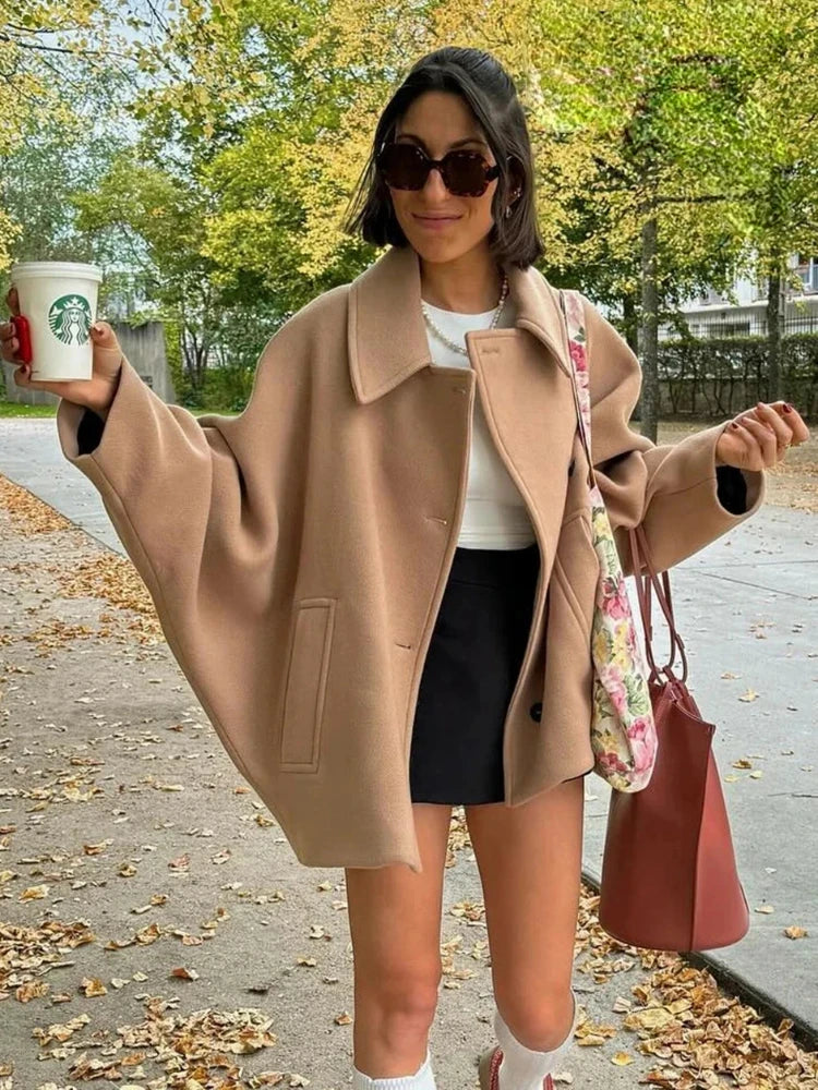 Women’s vintage warm lapel jacket with pockets