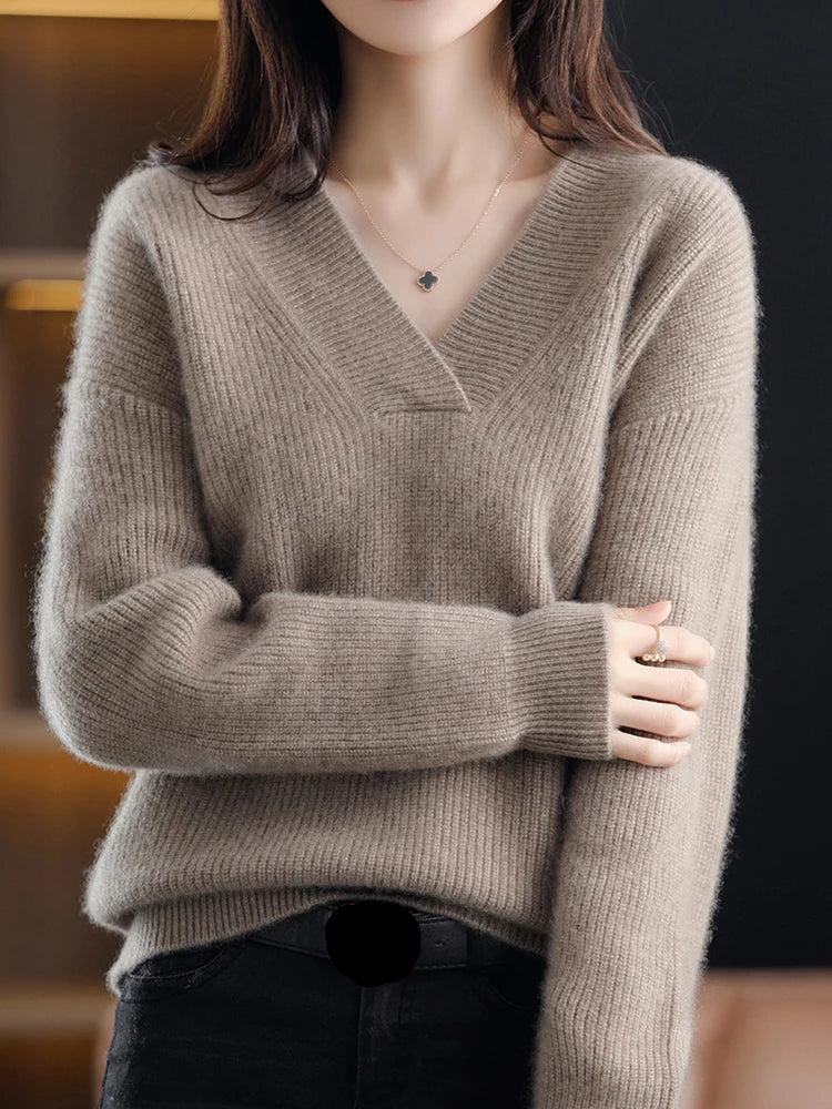 Women's v-neck pullover sweater bottoming shirt