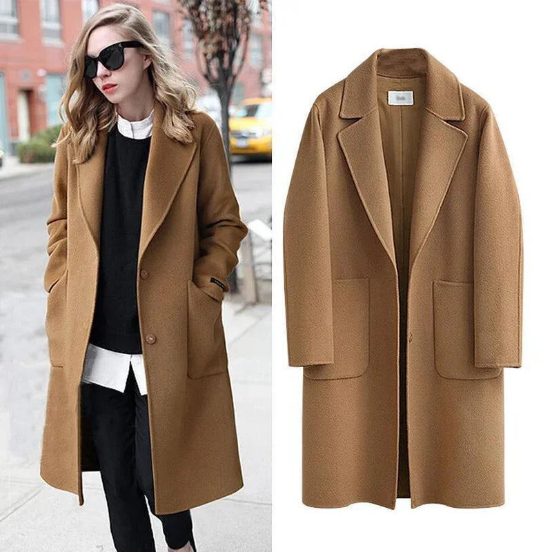 Women's cocoon-shaped wool coat