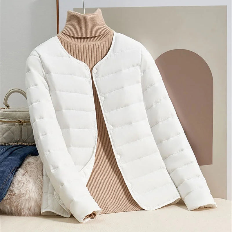 Women's slim fit short light long sleeve down jacket