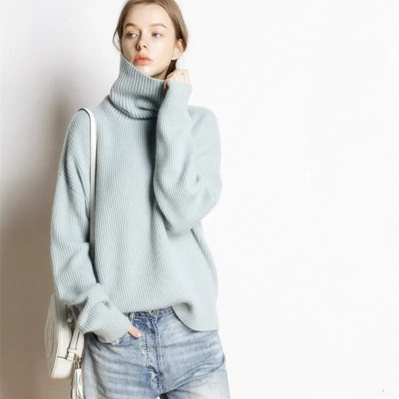 Women’s casual oversized knitted turtleneck sweater