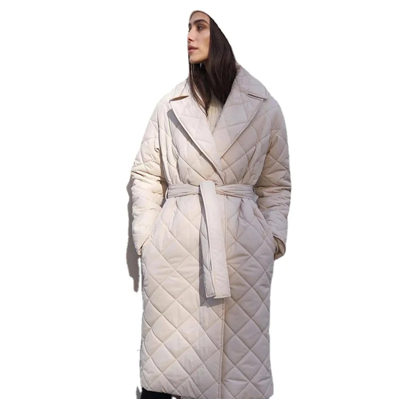 Porshia - women's winter mid-length quilted lace jacket