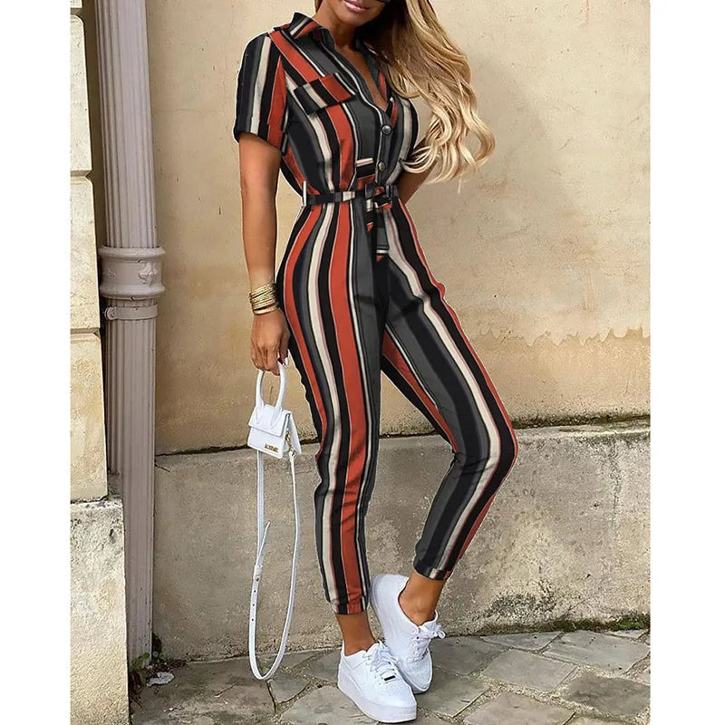 Women's monochromatic summer workwear jumpsuit with belt