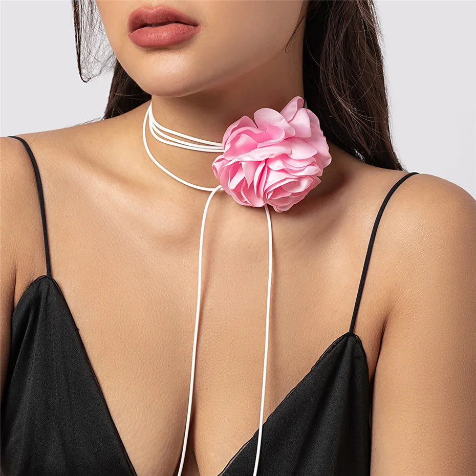 Elegant Satin Rose Clavicle Choker Necklace