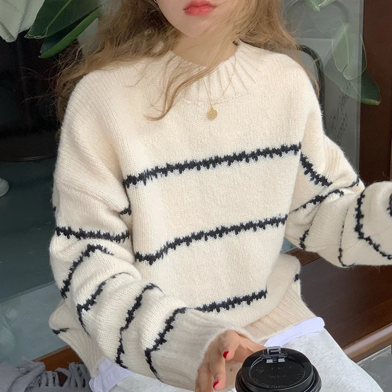 Women's retro striped loose sweater