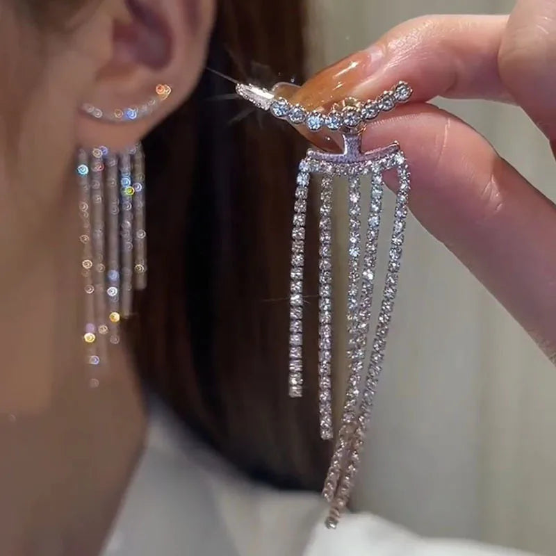 Rhinestone Fringe Chandelier Earrings