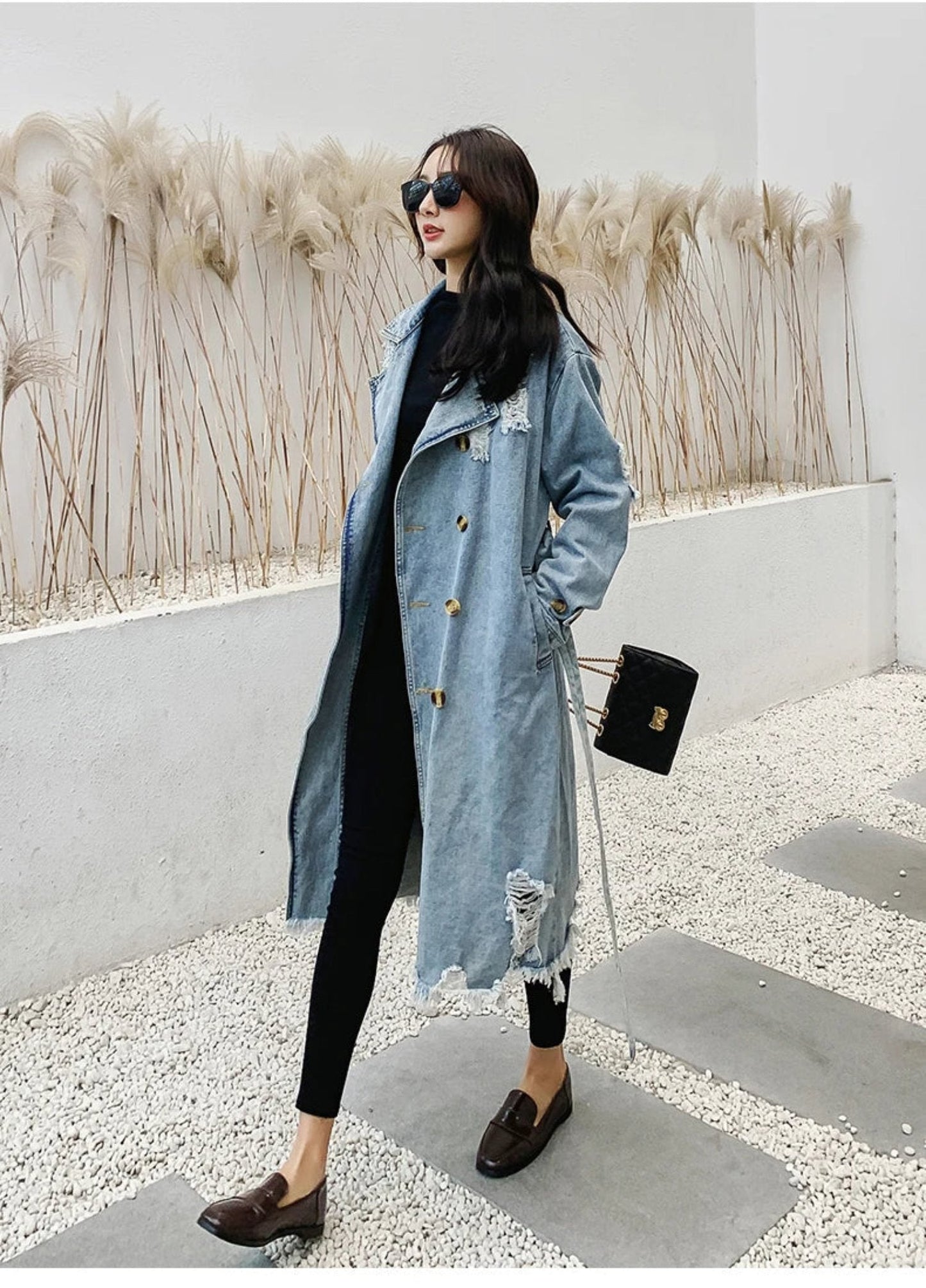 Women's retro denim windbreaker over knee jacket