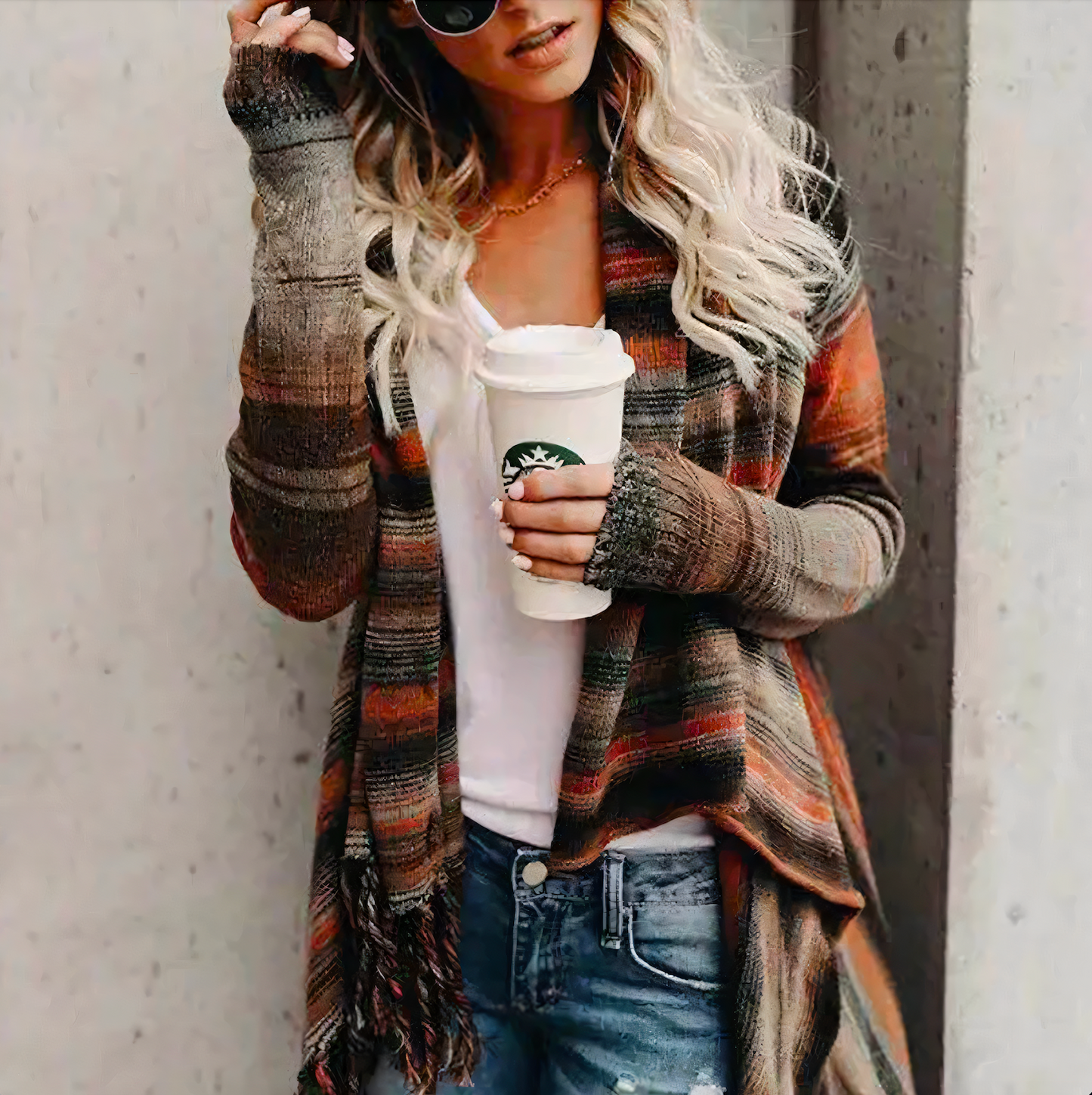 Women's scarf collar cardigan knit with tassels