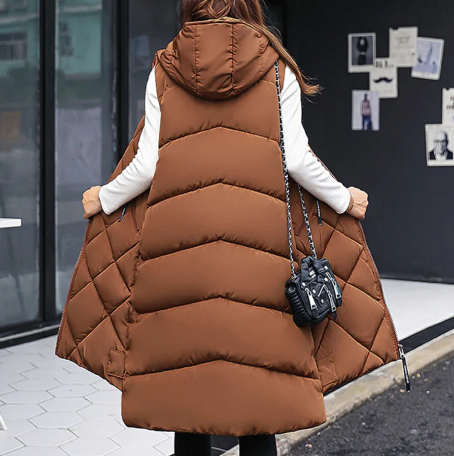 Women’s Quilted Vest – Long Fit – Hooded – Zipper Front – Relaxed Silhouette