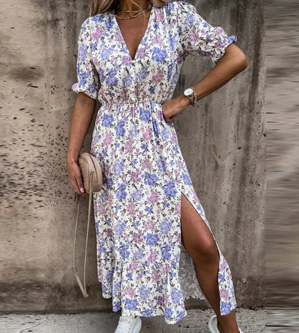 Floral Print Elastic Waist Midi Dress