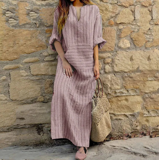 Vintage Striped Maxi Dress - Breathable Fabric, Timeless Summer Style