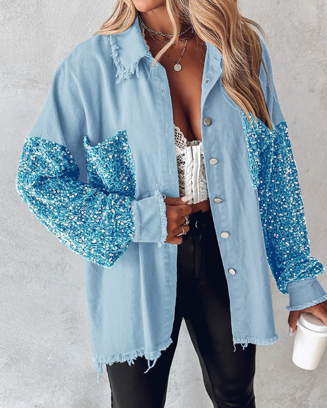 Women's contrast sequin jacket with statement sparkle
